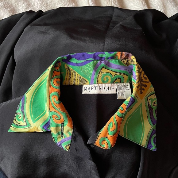 Vintage 80s Martinique Multicolor Multiprint Satin Button Down - Picture 6 of 6